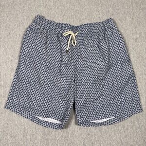 Faherty Swim Shorts Mens Sz XL Blue Beacon Trunk Drawstring Waist Scallop Print
